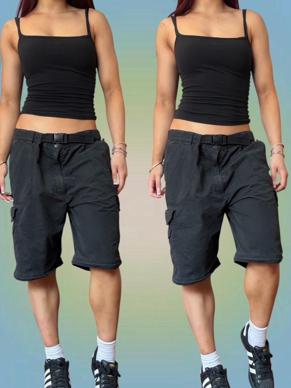 Black Cargo Wide-Leg Pants/Shorts - Picture 2 of 8